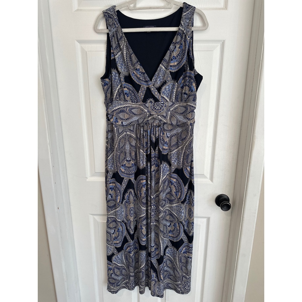 Tommy Hilfiger Womens Navy Blue Paisley V-Neck Empire Waist Midi Dress 14